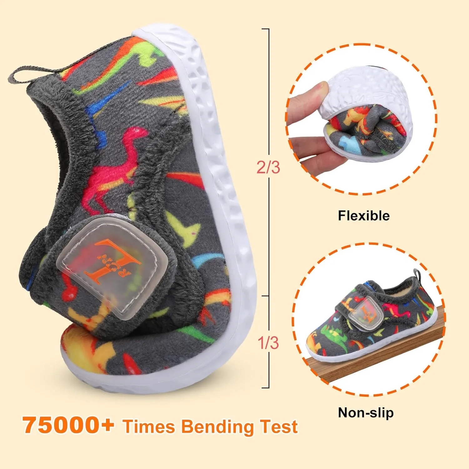 L-RUN Toddler Slippers for Girls Boys Warm Household Shoes Kids Winter Slippers with Microfleece Lining for Indoor Outdoor