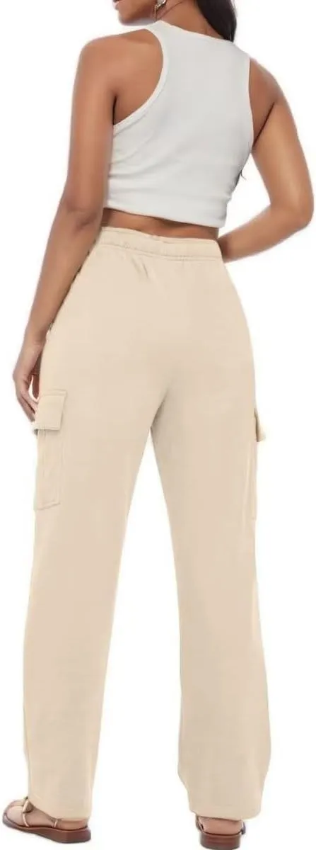 Ladies Sweat Pants Cargo Joggers Oversized Straight Leg Pant Tall High Waist Lounge Pants Loose Trousers with Pockets