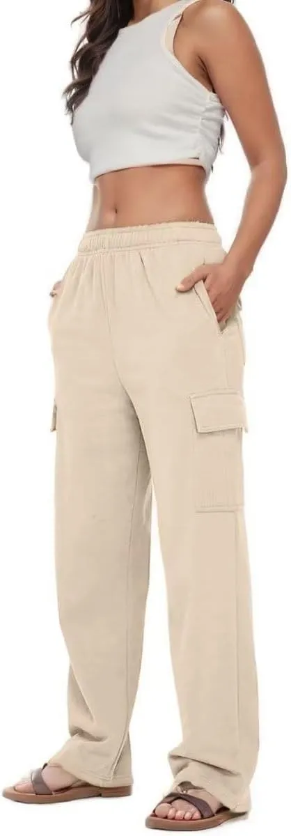Ladies Sweat Pants Cargo Joggers Oversized Straight Leg Pant Tall High Waist Lounge Pants Loose Trousers with Pockets