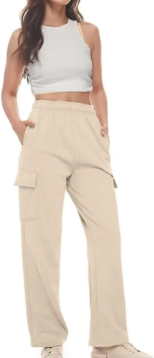 Ladies Sweat Pants Cargo Joggers Oversized Straight Leg Pant Tall High Waist Lounge Pants Loose Trousers with Pockets