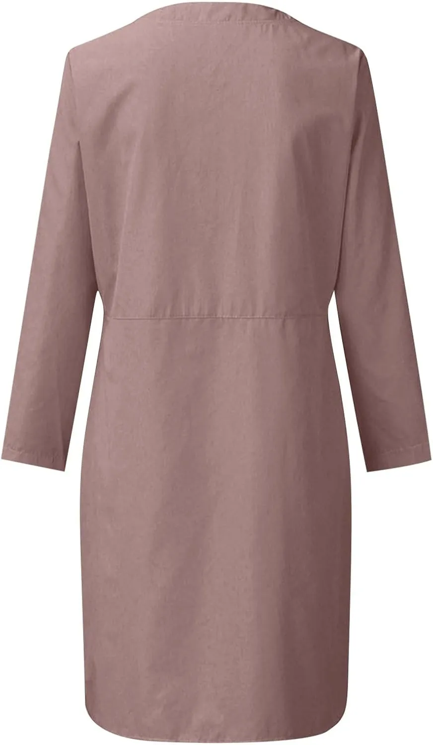 Linen Cotton Dress for Women 2025 Button Shirt Dress Long Sleeve Round Neck Dressy Casual Mini Dresses with Pockets