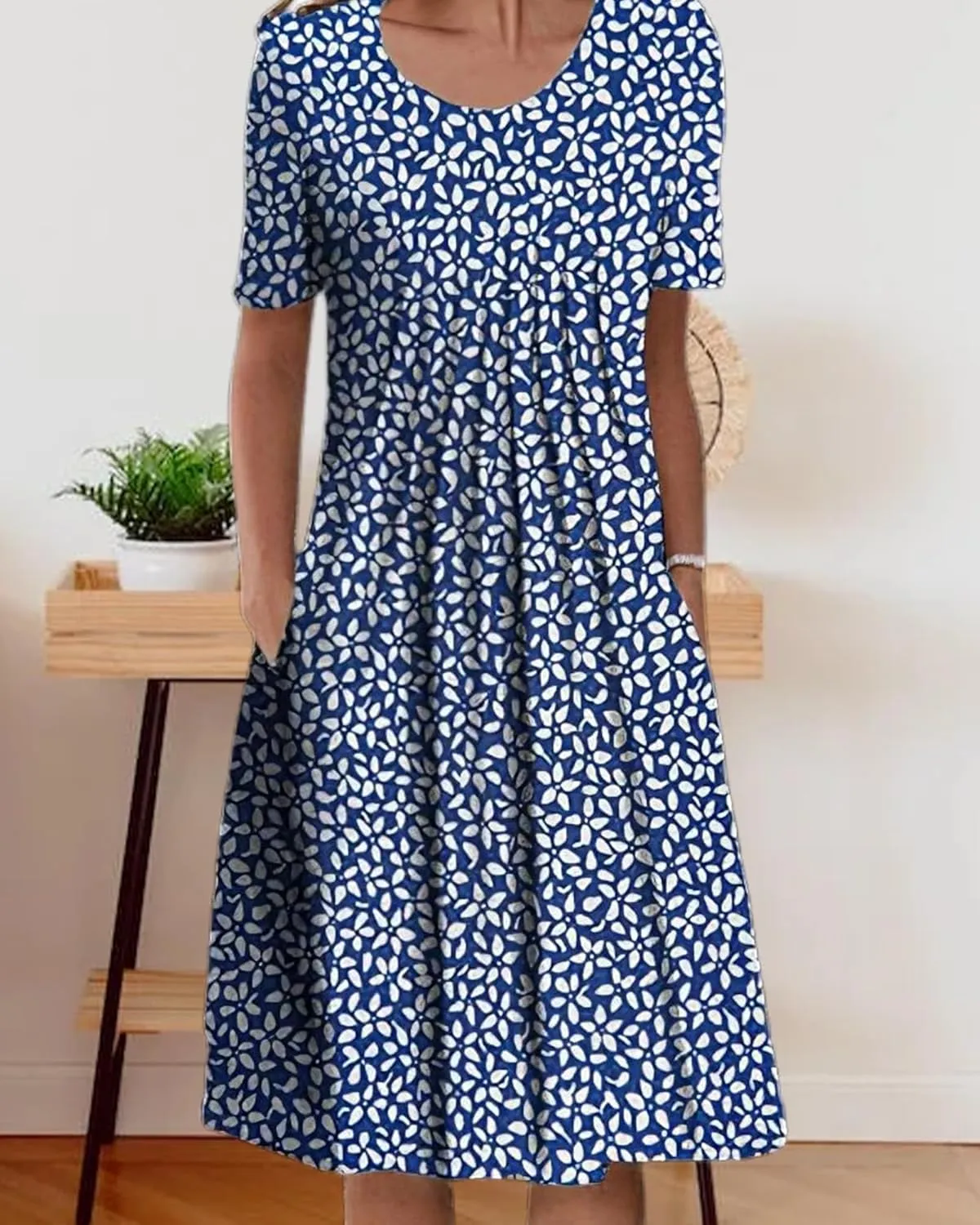 LOAIHA Women's Boho Dress Floral Print Short Sleeve T Shirt Dress 2024 Summer Casual Loose Swing Midi Dresses with Pockets