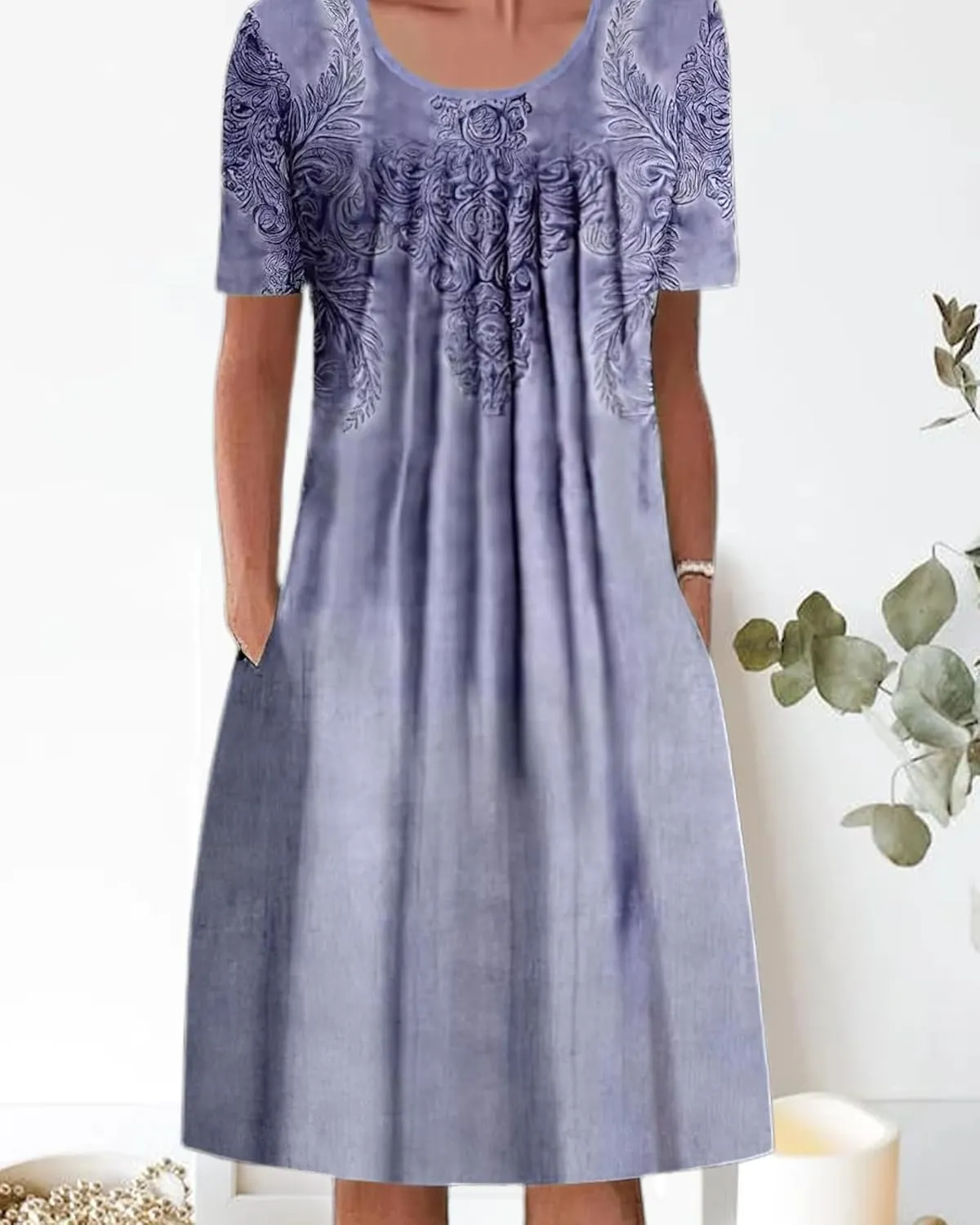LOAIHA Women's Boho Dress Floral Print Short Sleeve T Shirt Dress 2024 Summer Casual Loose Swing Midi Dresses with Pockets