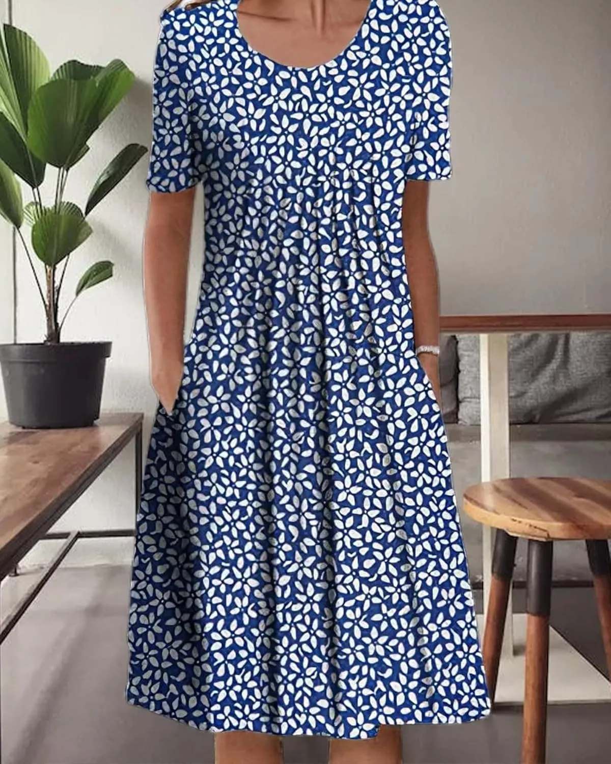LOAIHA Women's Boho Dress Floral Print Short Sleeve T Shirt Dress 2024 Summer Casual Loose Swing Midi Dresses with Pockets