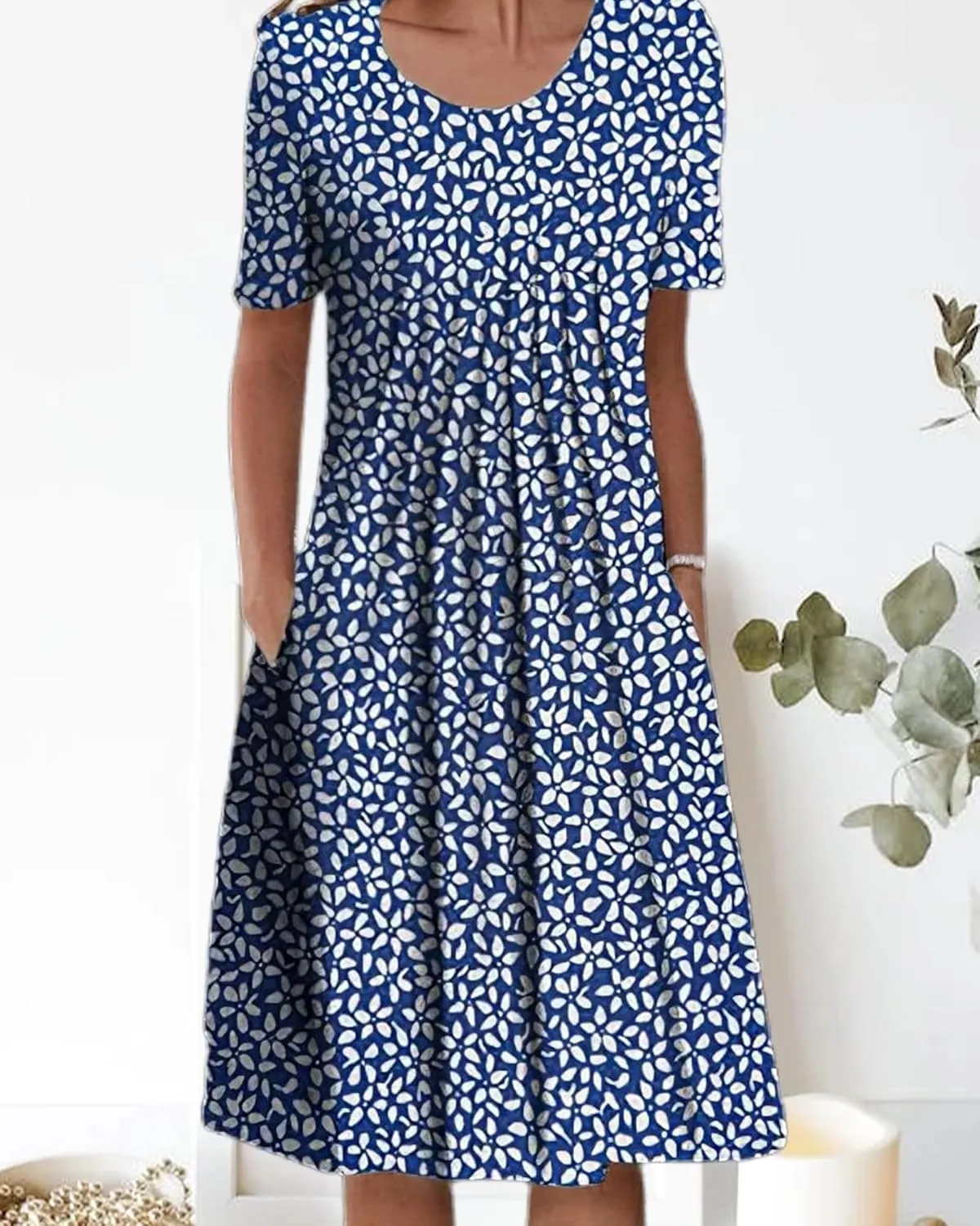 LOAIHA Women's Boho Dress Floral Print Short Sleeve T Shirt Dress 2024 Summer Casual Loose Swing Midi Dresses with Pockets