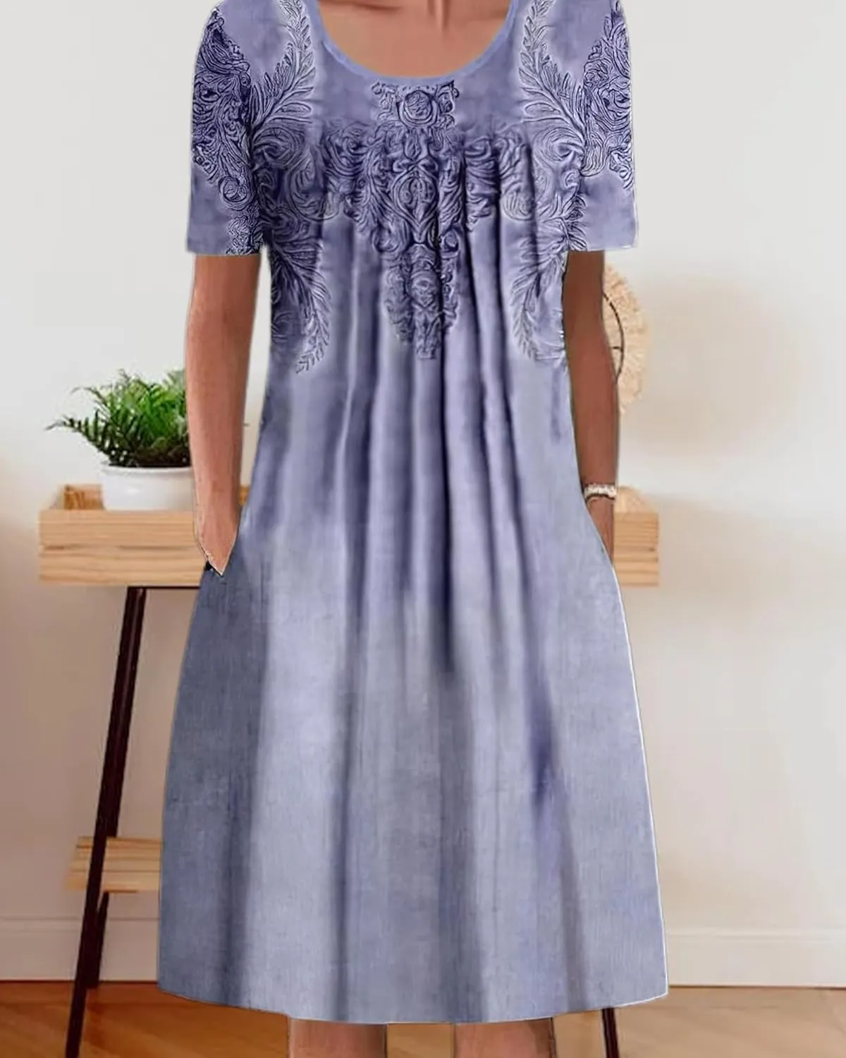 LOAIHA Women's Boho Dress Floral Print Short Sleeve T Shirt Dress 2024 Summer Casual Loose Swing Midi Dresses with Pockets