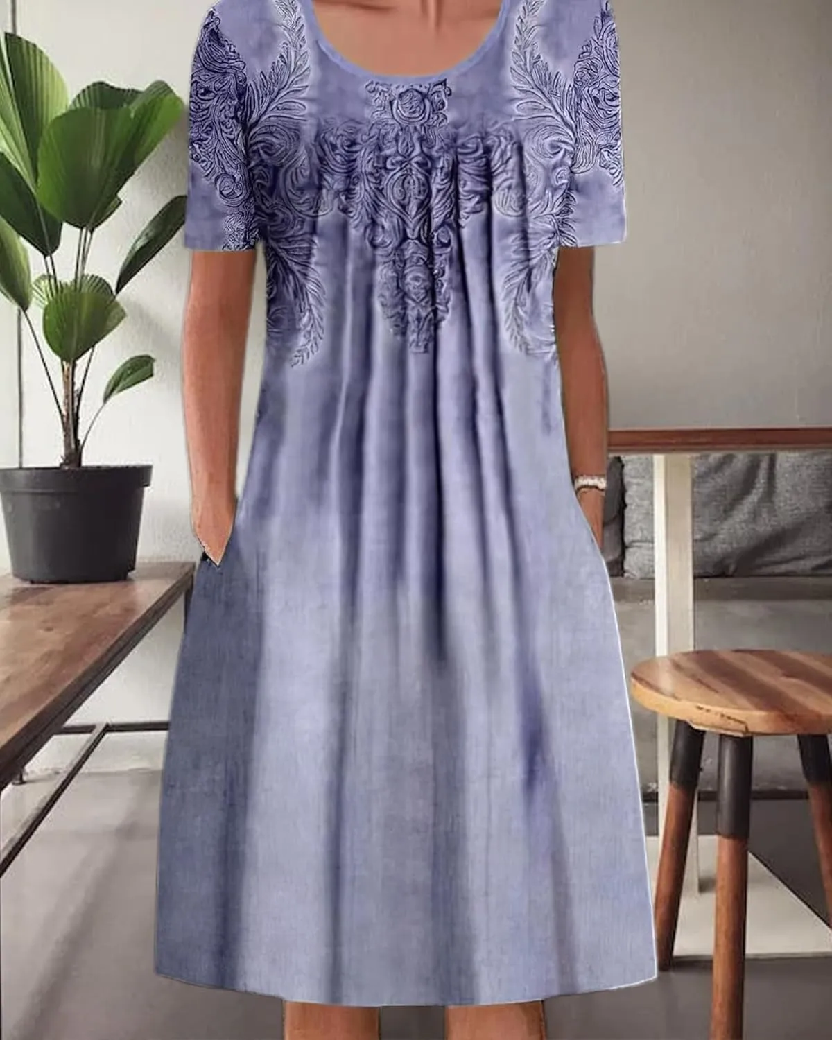 LOAIHA Women's Boho Dress Floral Print Short Sleeve T Shirt Dress 2024 Summer Casual Loose Swing Midi Dresses with Pockets