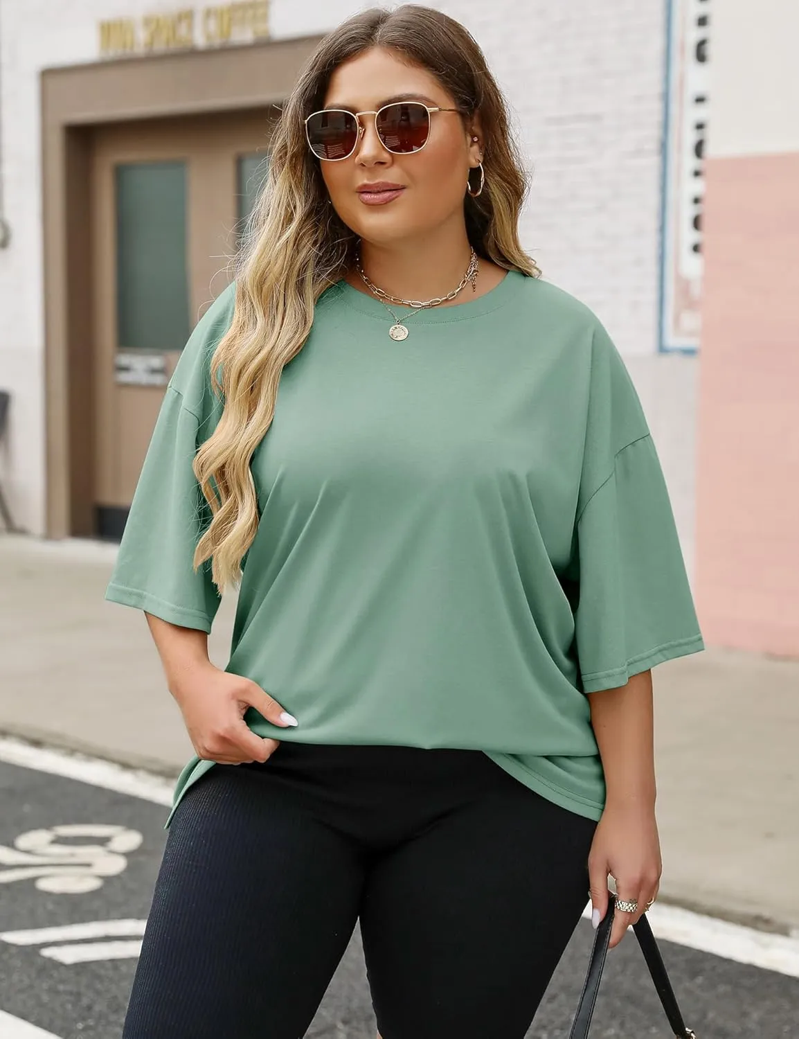 LOMON Oversized T Shirts for Women Short Sleeve Crewneck Summer Tops Loose Casual Mama Shirts Basic Tee