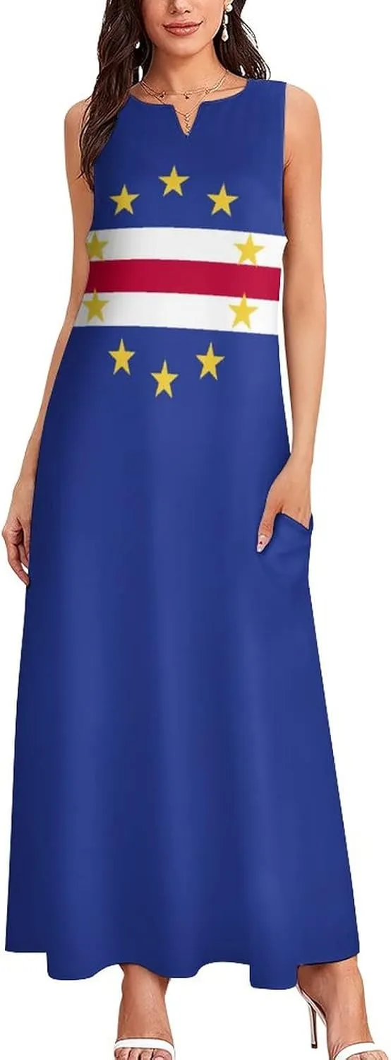 Long Dress Dress for Womens Summer Top Cape Verde Flag Casual V Neck Shift Dress L