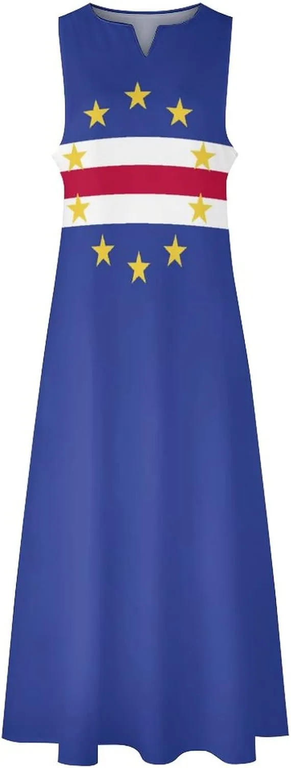 Long Dress Dress for Womens Summer Top Cape Verde Flag Casual V Neck Shift Dress L