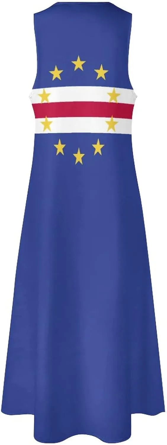 Long Dress Dress for Womens Summer Top Cape Verde Flag Casual V Neck Shift Dress L