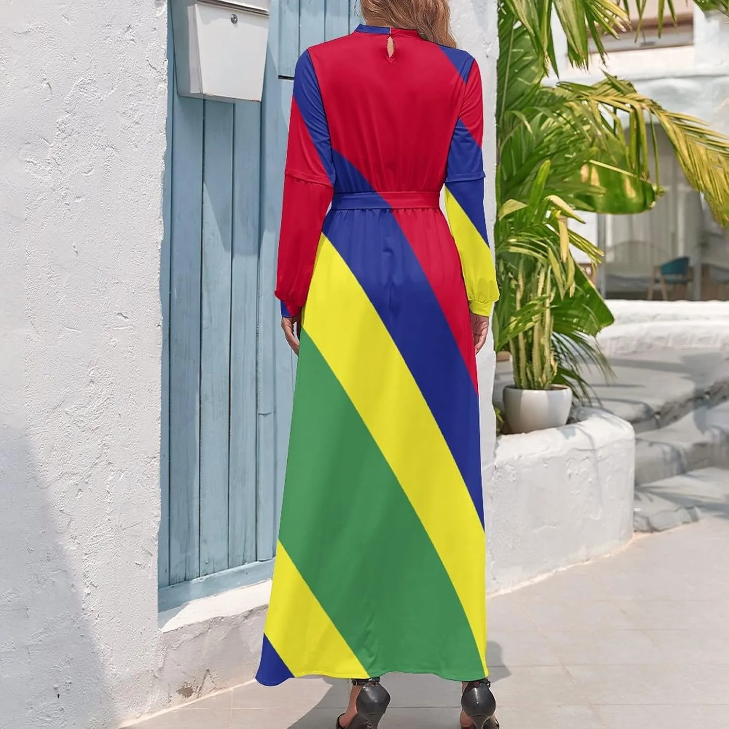 Long Dress Dress for Womens Summer Top Mauritius Flag Casual V Neck Shift Dress L