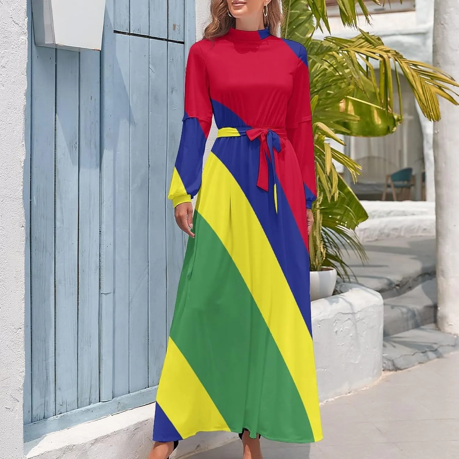 Long Dress Dress for Womens Summer Top Mauritius Flag Casual V Neck Shift Dress L