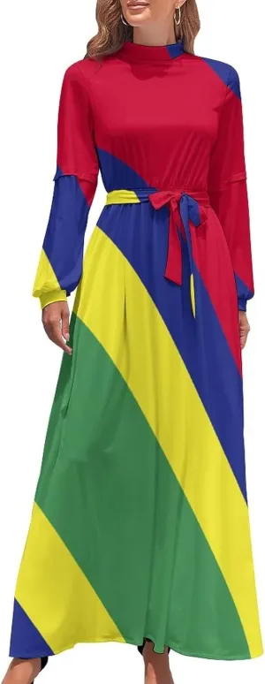 Long Dress Dress for Womens Summer Top Mauritius Flag Casual V Neck Shift Dress L