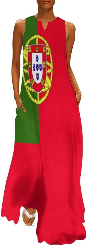 Long Dress Dress for Womens Summer Top Portugal Flag Casual V Neck Shift Dress 2XL
