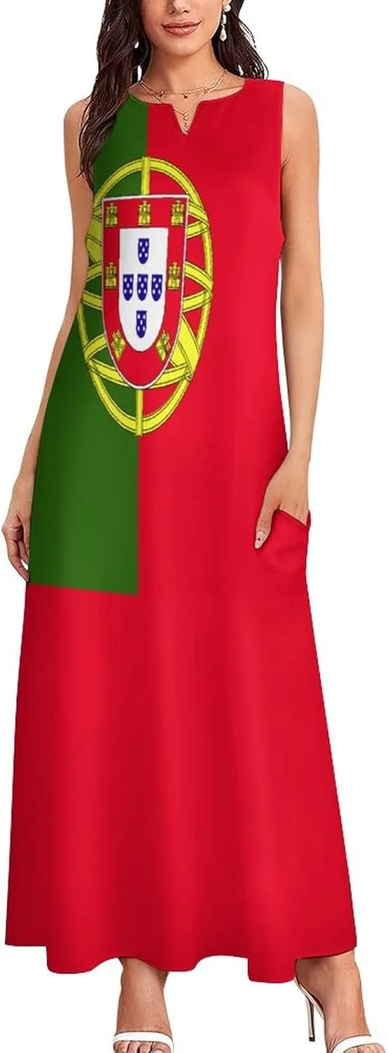 Long Dress Dress for Womens Summer Top Portugal Flag Casual V Neck Shift Dress 2XL
