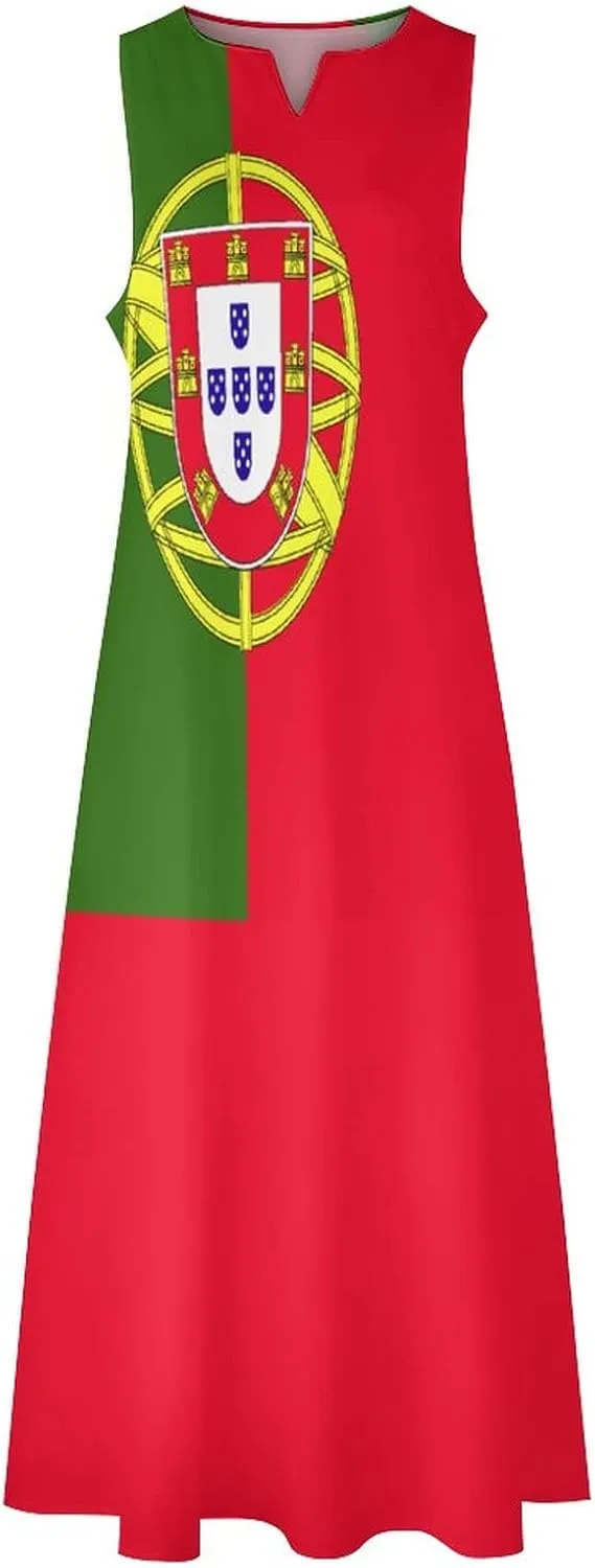 Long Dress Dress for Womens Summer Top Portugal Flag Casual V Neck Shift Dress 2XL