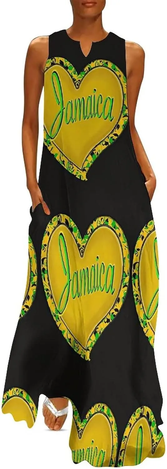 Long Dress Skirts for Womens Summer Top Jamaica Flag Casual V Neck Shift Dress S