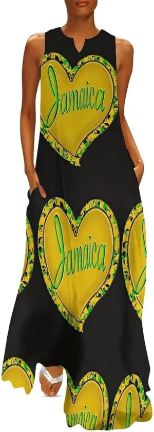 Long Dress Skirts for Womens Summer Top Jamaica Flag Casual V Neck Shift Dress S