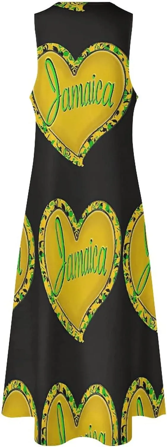 Long Dress Skirts for Womens Summer Top Jamaica Flag Casual V Neck Shift Dress S