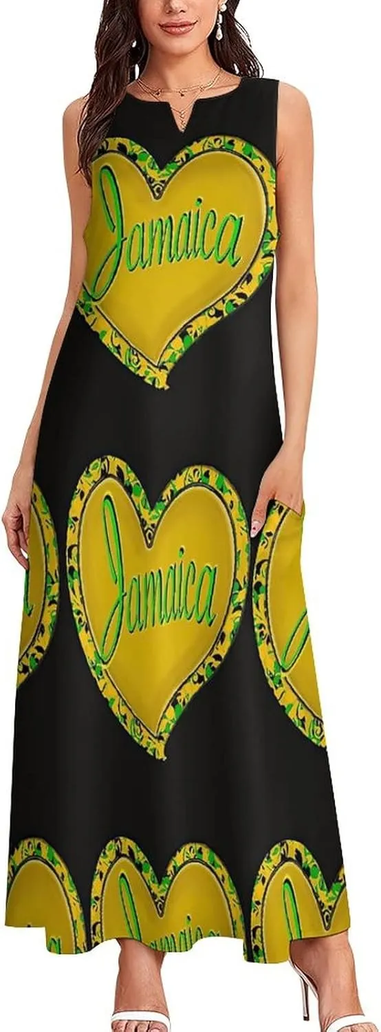 Long Dress Skirts for Womens Summer Top Jamaica Flag Casual V Neck Shift Dress S