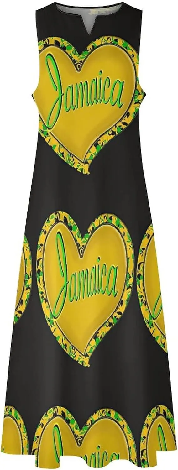 Long Dress Skirts for Womens Summer Top Jamaica Flag Casual V Neck Shift Dress S
