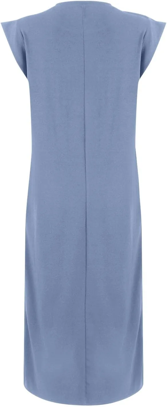 Long Maxi Dresses for Women Summer Casual Dress Crewneck Sleeveless Sundress Loose Fit Split Beach Dress with Pocket