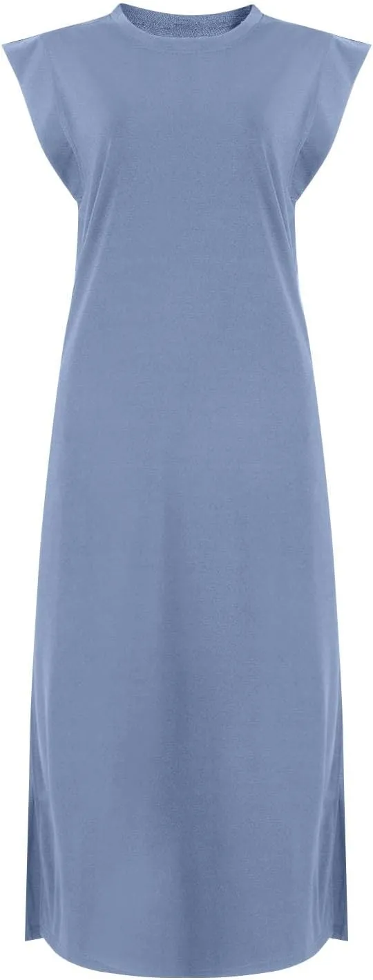Long Maxi Dresses for Women Summer Casual Dress Crewneck Sleeveless Sundress Loose Fit Split Beach Dress with Pocket