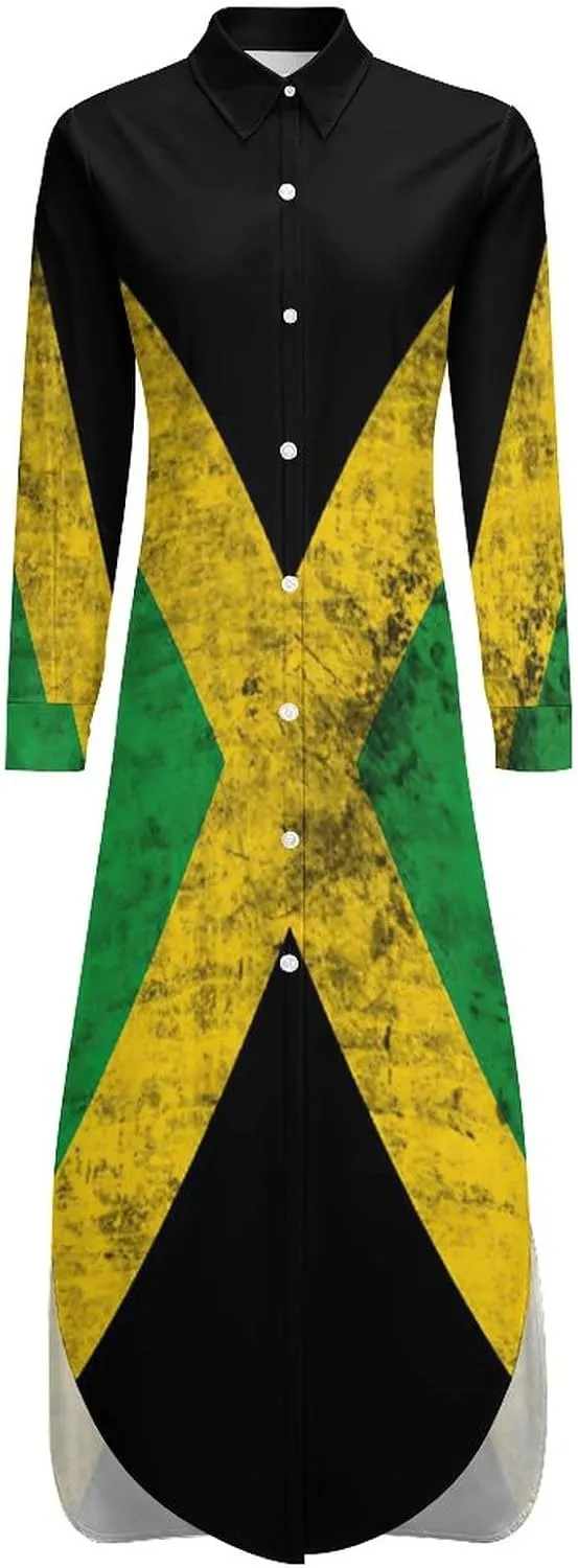 Long Sleeved Shirt Dress Skirts for Womens Summer Top Jamaica Flag Casual V Neck Shift Dress 6XL
