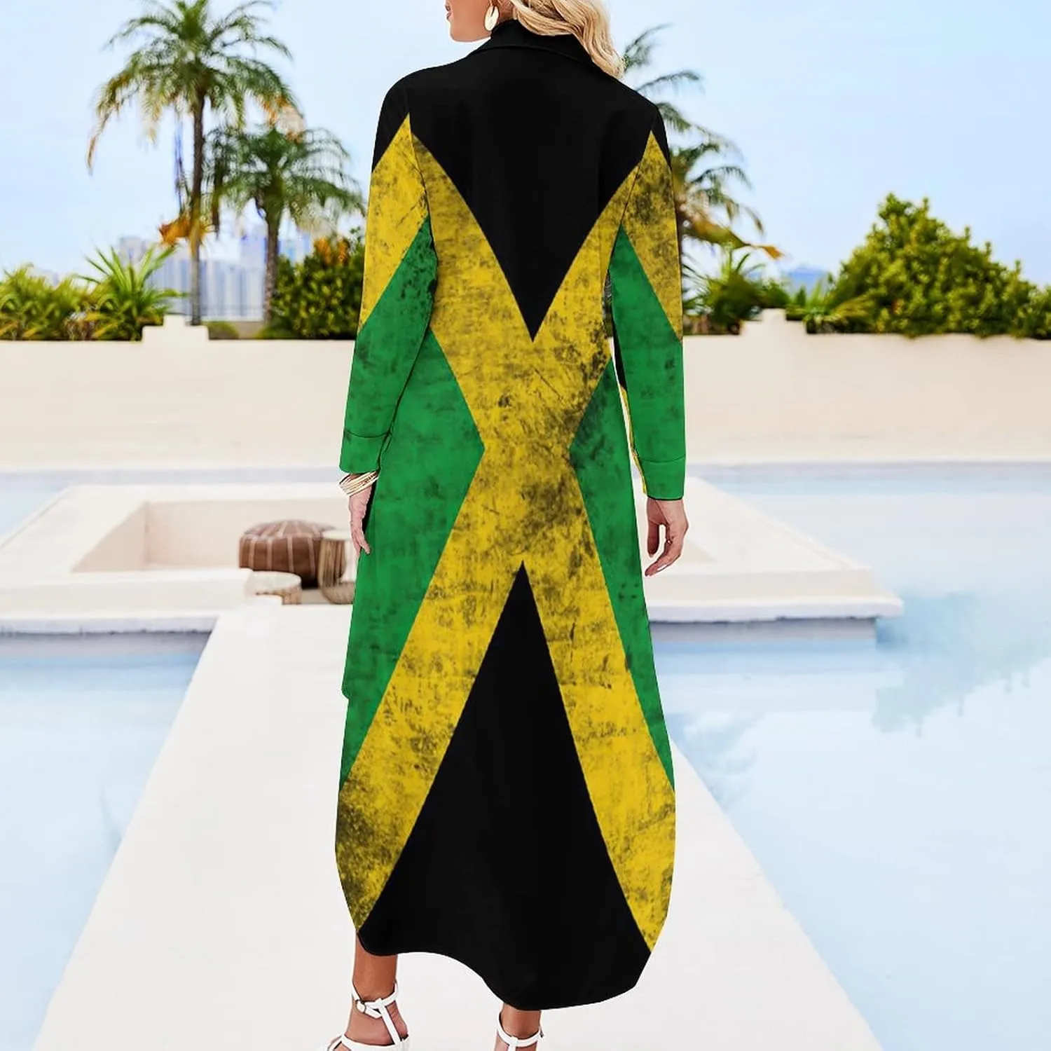 Long Sleeved Shirt Dress Skirts for Womens Summer Top Jamaica Flag Casual V Neck Shift Dress 6XL