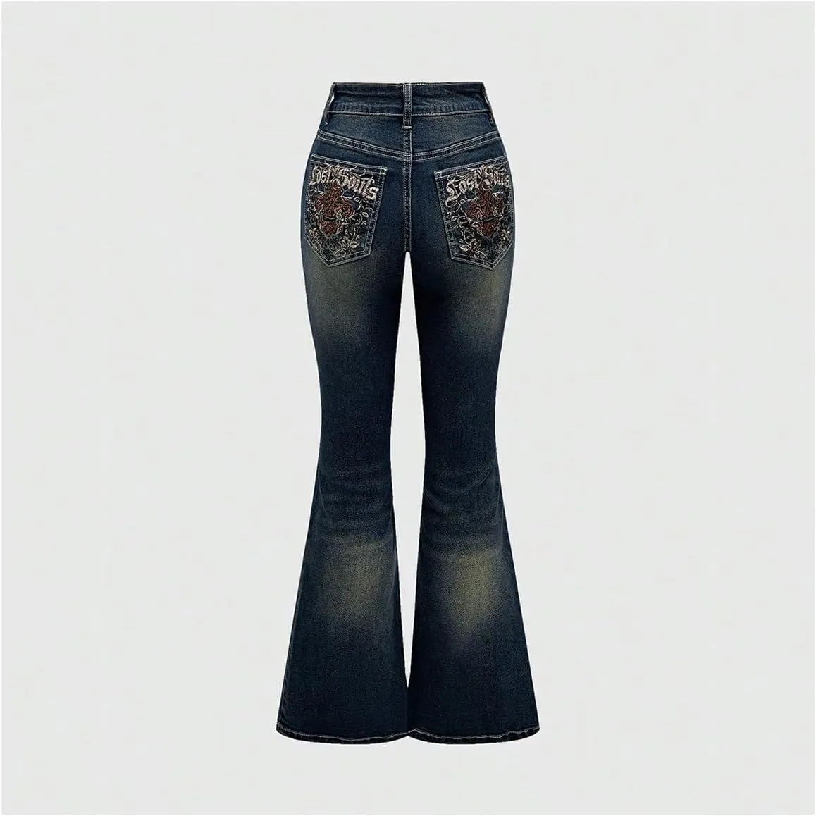 MakeMeChic Women's Bell Bottom Jeans Flare Jeans Embroidered Y2K High Waist Pants