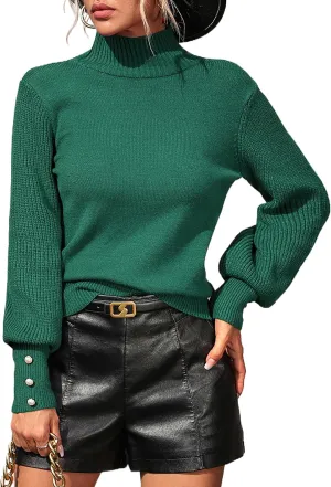 Mansy Women's 2024 Fall Fashion Turtleneck Long Sleeve Ribbed Knit Loose Pullover Sweater Tops