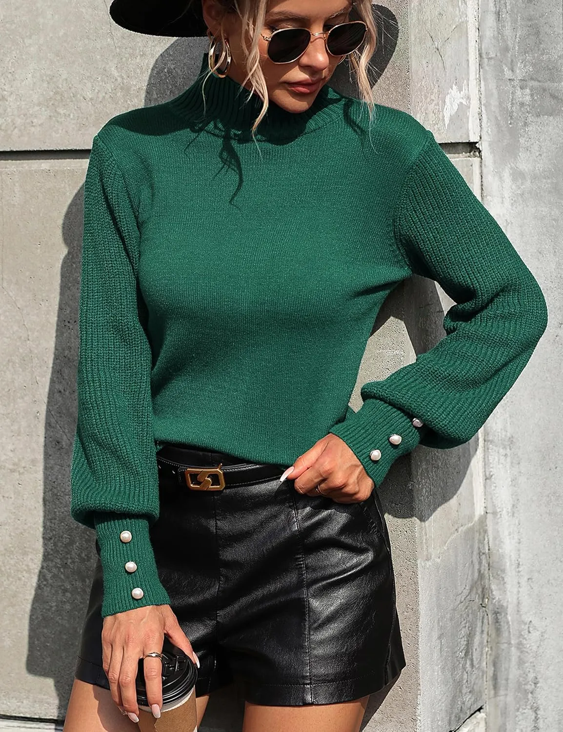 Mansy Women's 2024 Fall Fashion Turtleneck Long Sleeve Ribbed Knit Loose Pullover Sweater Tops