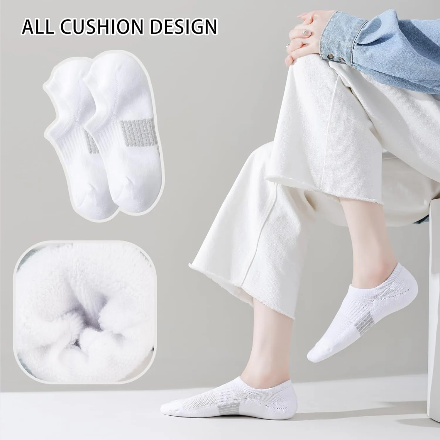 Marchare Women No Show Socks Low Cut Invisible Cushioned Socks Ankle Athletic Socks For Women With Grips