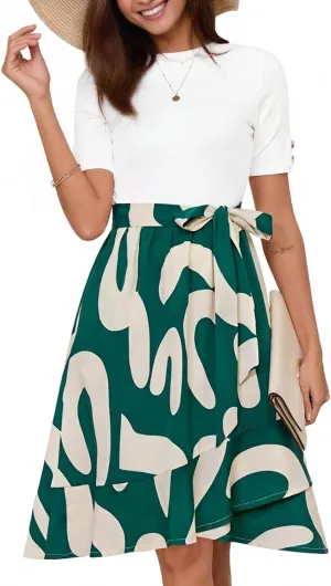 Maxi Dresses for Women 2025 Summer Casual Short Sleeve Floral Midi Dress Elegant Ruffle Tiered Flowy Boho Maxi Dress