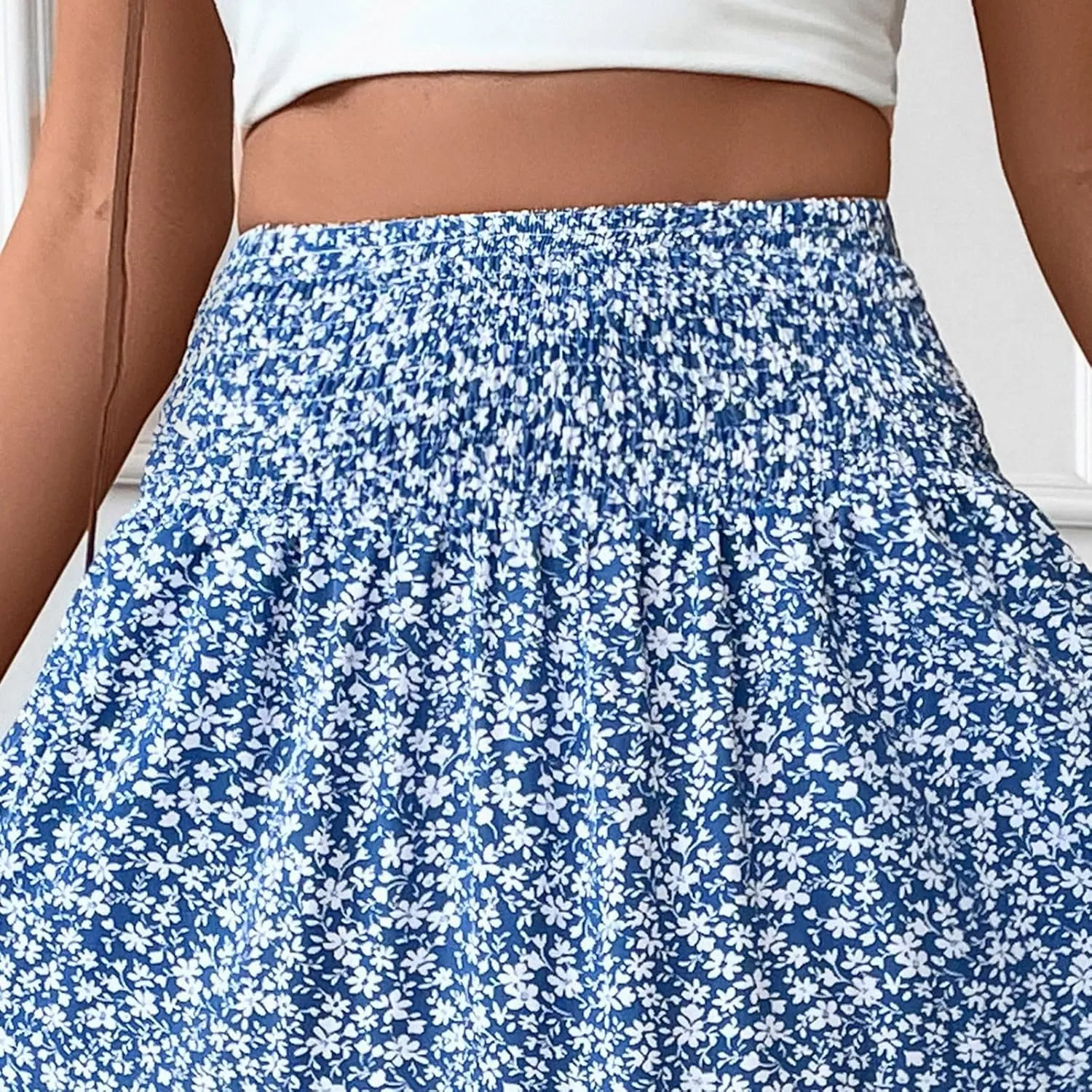 Maxi Skirts for Women with Pockets 2025 Summer Long High Elastic Waist Boho Flowy Ruffle A-Line Midi Length Floral Skirt