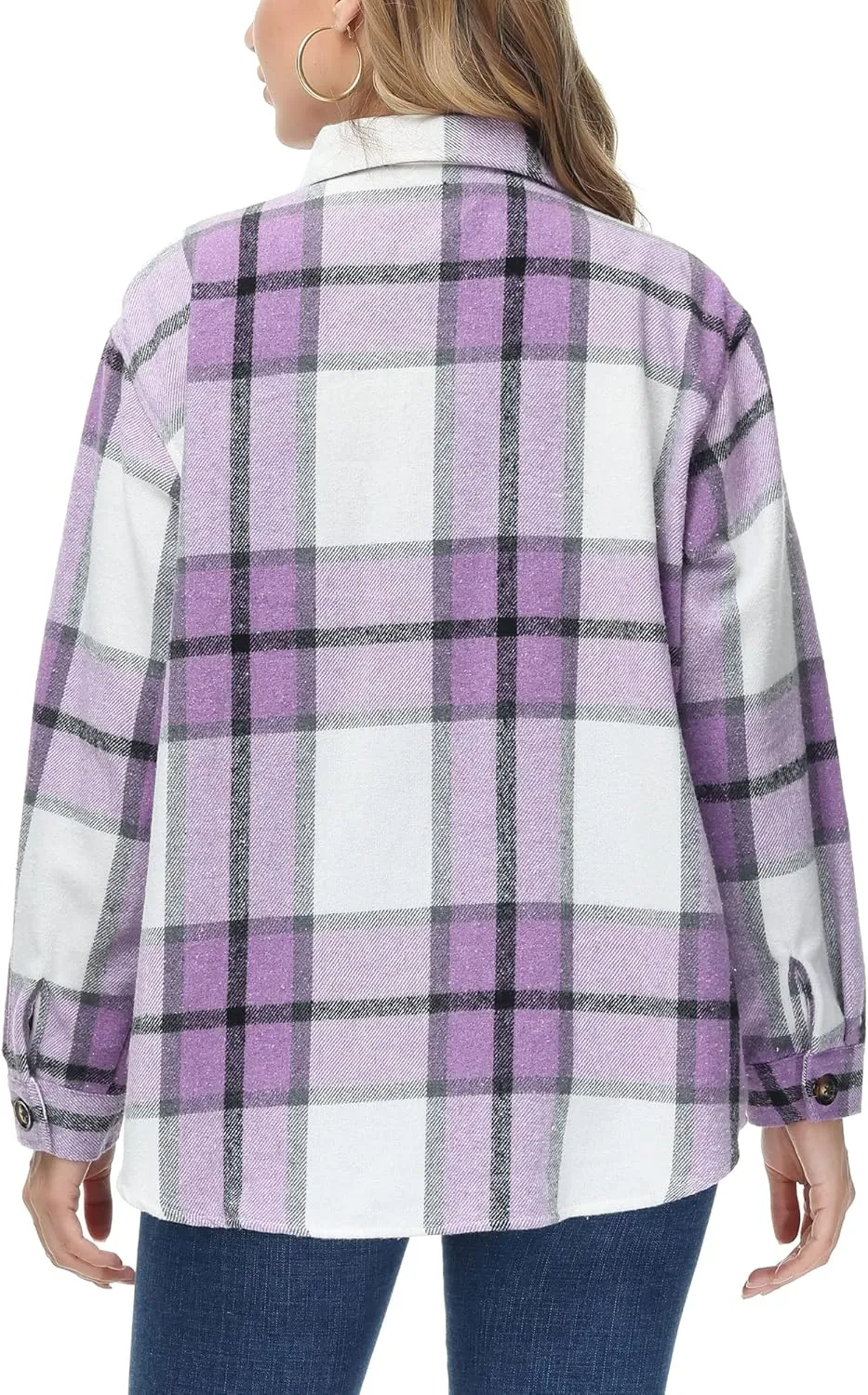 MCEDAR Women's Oversizes Plaid Shacket Jacket Casual Lapel Long Sleeve Button Down Plus Size Flannel Shirt (S-4X)