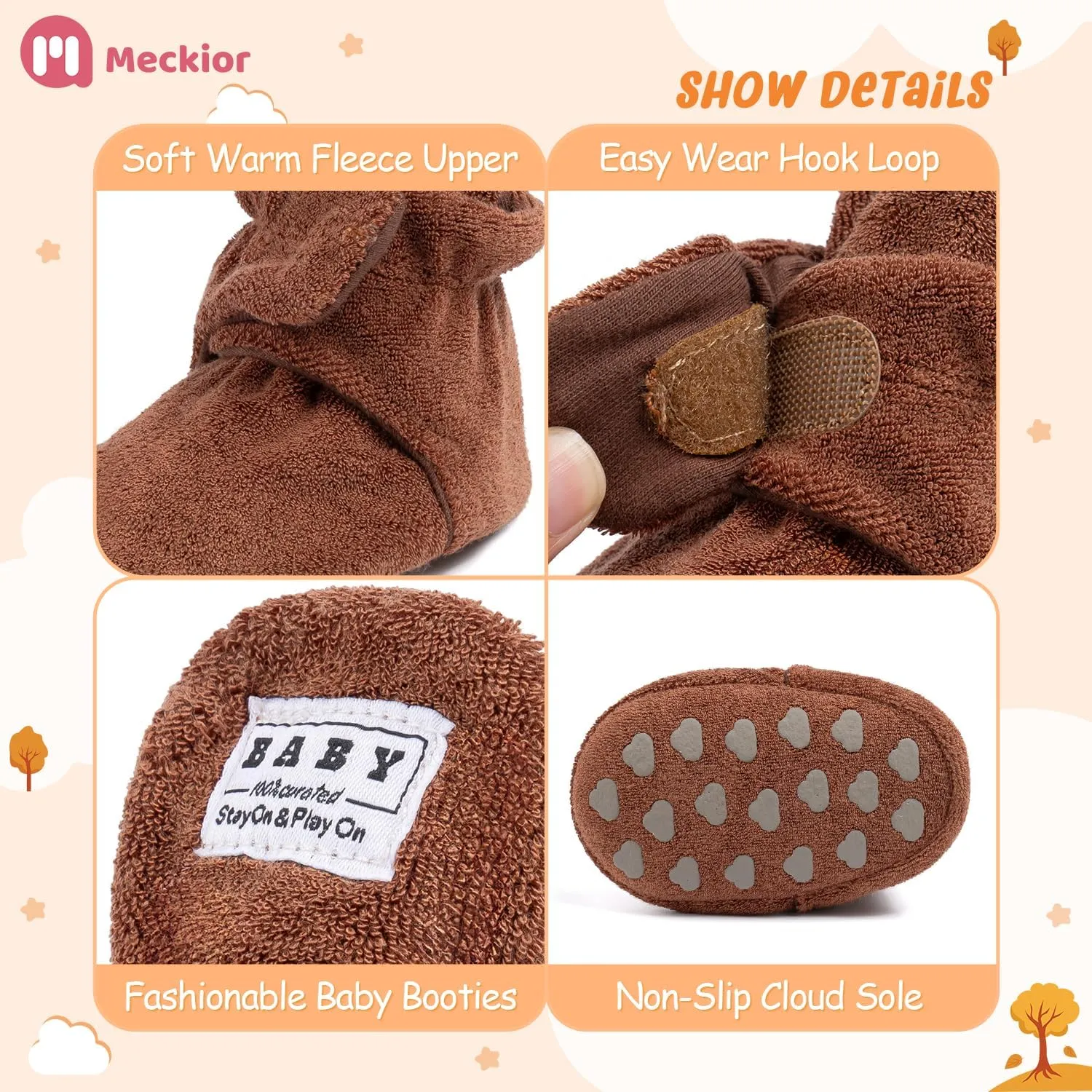 Meckior Newborn Infant Baby Girls Boys Warm Fleece Winter Booties First Walkers Slippers Shoes