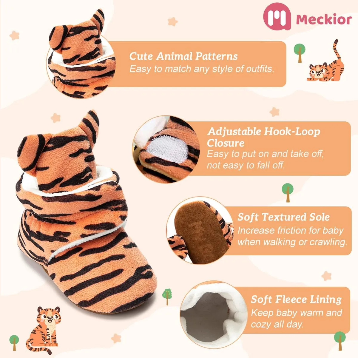 Meckior Newborn Infant Baby Girls Boys Warm Fleece Winter Booties First Walkers Slippers Shoes