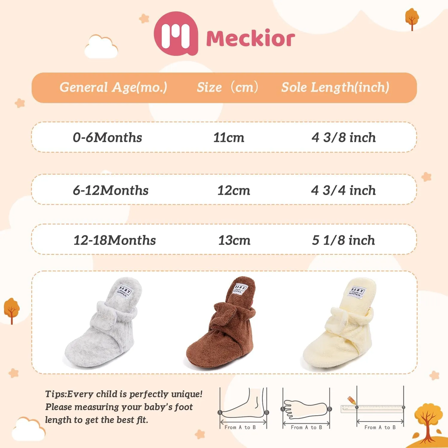 Meckior Newborn Infant Baby Girls Boys Warm Fleece Winter Booties First Walkers Slippers Shoes