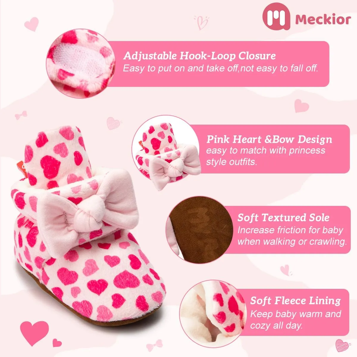 Meckior Newborn Infant Baby Girls Boys Warm Fleece Winter Booties First Walkers Slippers Shoes