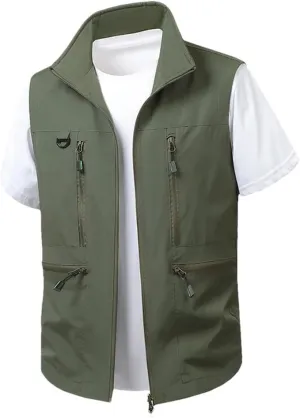 Men Outdoor Breathable Sleeveless Zipper Jacket Multi Pocket Sport Tactical Vest Casual Waistcoat