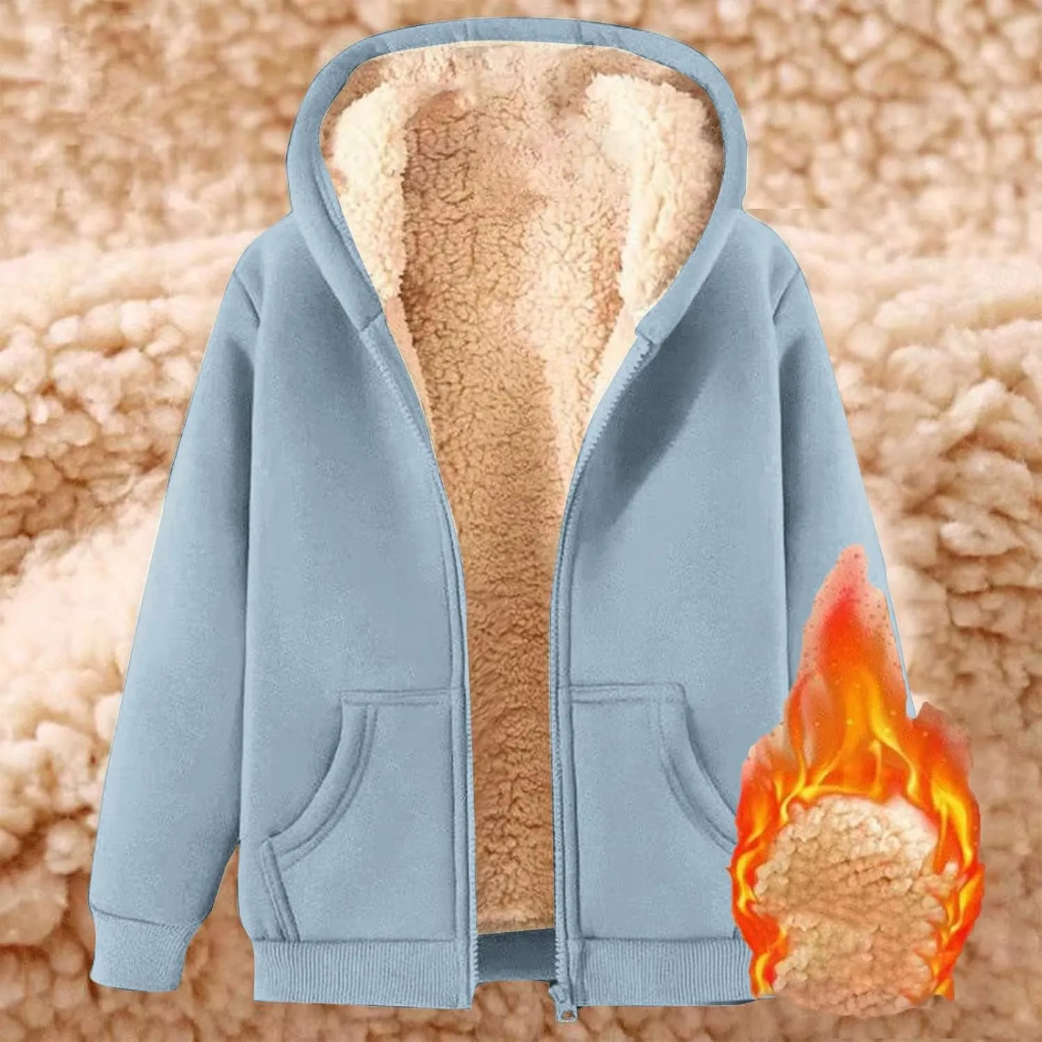 Mens Fleece Lined Hoodie Full Zip Up Thick Sherpa Lined Fashion Hoodie Sweatshirt Outerwear with Pockets