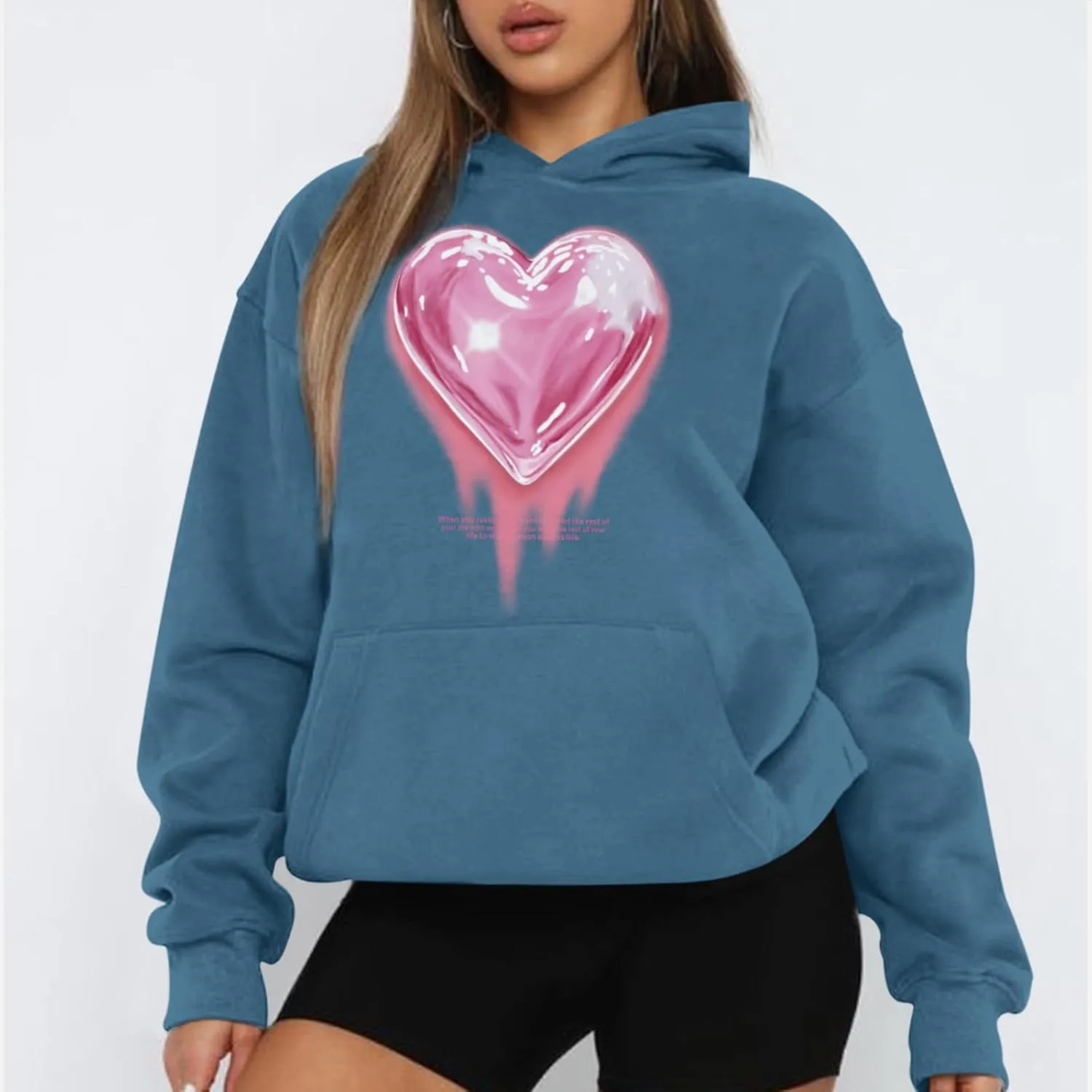 Mens Graphic Hoodies Heart Printed Vintage Streetwear Sweatshirt Aesthetic Design With Pockets Love Fleece Pullover