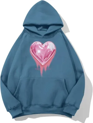 Mens Graphic Hoodies Heart Printed Vintage Streetwear Sweatshirt Aesthetic Design With Pockets Love Fleece Pullover