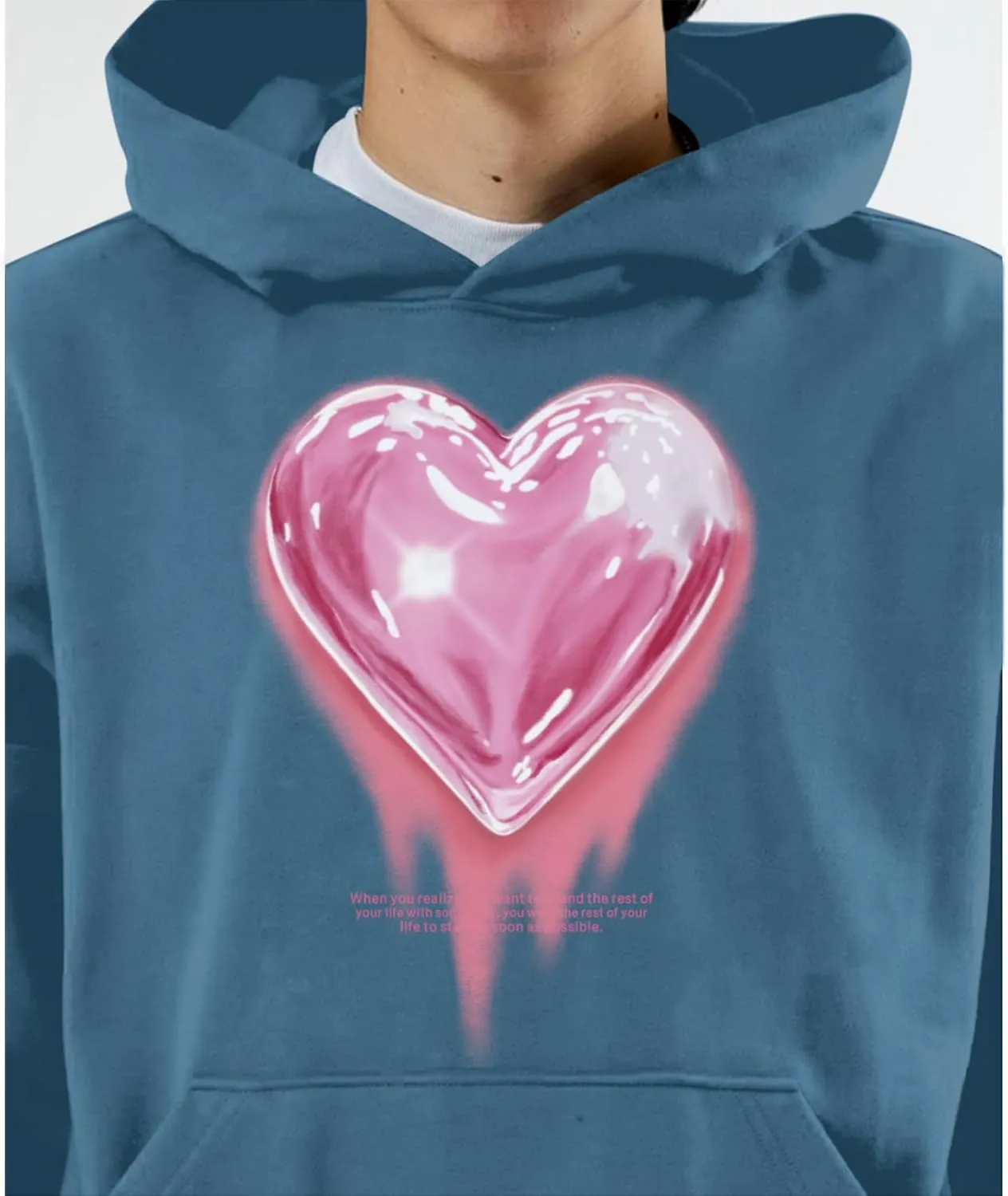 Mens Graphic Hoodies Heart Printed Vintage Streetwear Sweatshirt Aesthetic Design With Pockets Love Fleece Pullover