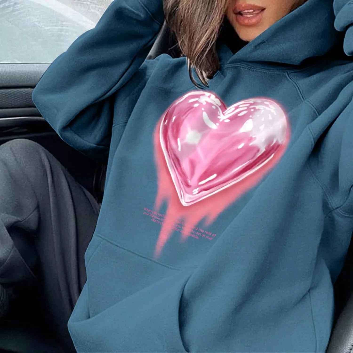 Mens Graphic Hoodies Heart Printed Vintage Streetwear Sweatshirt Aesthetic Design With Pockets Love Fleece Pullover
