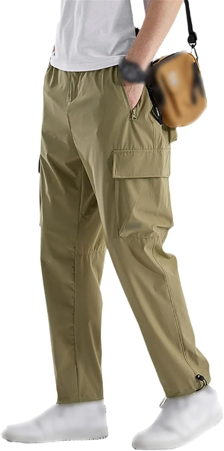 Men's Quick Dry Cargo Pants Plus Size Multi-Pockets Loose Sweatpants Work Joggers Casual Straight Long Trousers Male