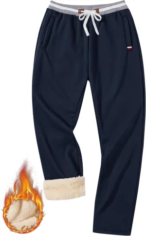 Mens Winter Fleece Joggers Sherpa Lined Sweatpants Active Running Pants Open Bottom (S-XXL)