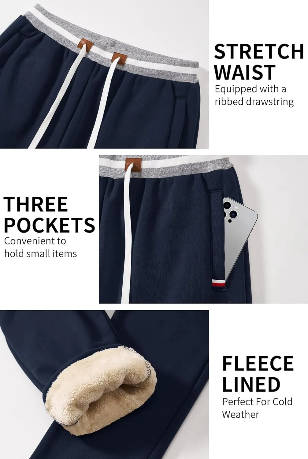Mens Winter Fleece Joggers Sherpa Lined Sweatpants Active Running Pants Open Bottom (S-XXL)
